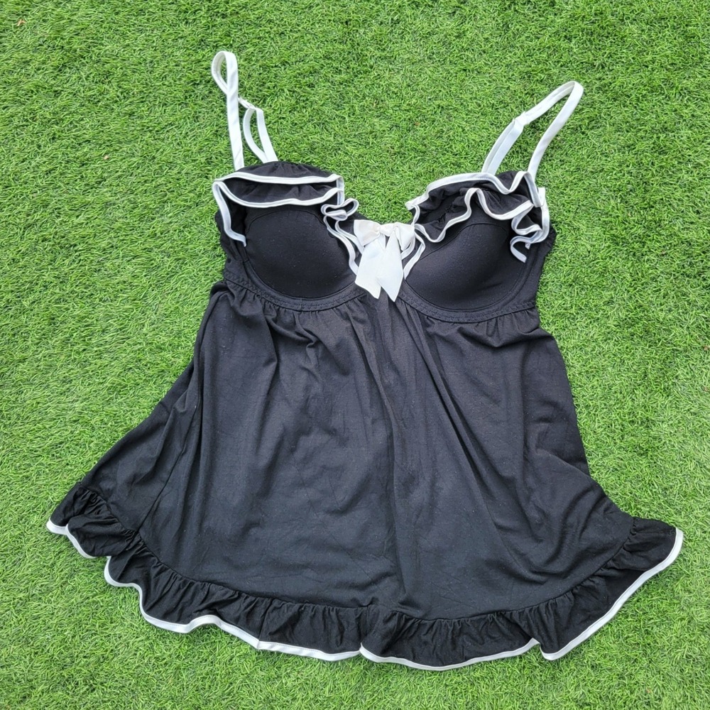 Victorias Secret Sexy Little Things Babydoll Top Black White Ruffle 36D Boudoir